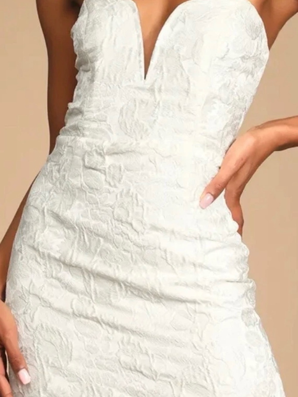 Lulu's White Strapless Floral Textured Mini Dress